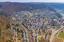 Ortsansicht aus Nordwesten in Neckargerach im Bundesland Baden-Württemberg, Deutschland