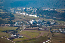 Luftbild von KKW Obrigheim - noch am Netz im Bundesland Baden-Württemberg, Deutschland