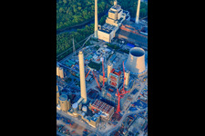 Baustelle zur Erweiterung des Rheinhafen-Dampfkraftwerk Karlsruhe der EnBW Energie Baden-Württemberg AG im Ortsteil Daxlanden, Deutschland von einer Drohne aus