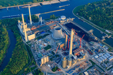 Luftaufnahme von Baustelle zur Erweiterung des Rheinhafen-Dampfkraftwerk Karlsruhe der EnBW Energie Baden-Württemberg AG im Ortsteil Daxlanden, Deutschland