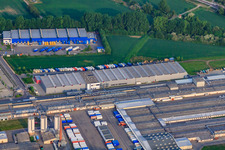 Schrägluftbild von REBER Logistik Gruppe und Nolte Möbel GmbH & Co. KG in Germersheim im Bundesland Rheinland-Pfalz, Deutschland