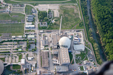Schrägluftbild von Philippsburg AKW im Bundesland Baden-Württemberg, Deutschland