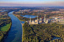 Drohnenbild von Rheinhafen-Dampfkraftwerk der ENBW im Ortsteil Daxlanden in Karlsruhe im Bundesland Baden-Württemberg, Deutschland