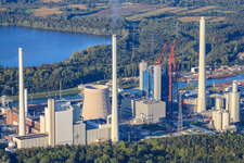 Rheinhafen-Dampfkraftwerk der ENBW im Ortsteil Daxlanden in Karlsruhe im Bundesland Baden-Württemberg, Deutschland von einer Drohne aus