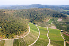 Luftbild von Weinlage Paradies am Hang des Bullenheim Berg in Ippesheim im Bundesland Bayern, Deutschland