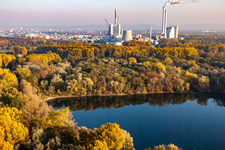 Luftaufnahme von ENBW Steinkohle-Kraftwerk am Rhein im Ortsteil Daxlanden in Karlsruhe im Bundesland Baden-Württemberg, Deutschland