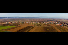 Panorama -Perspektive der Dorf - Ansicht am Rande von landwirtschaftlichen Feldern und Nutzflächen in Winden im Bundesland Rheinland-Pfalz, Deutschland