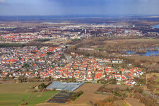 Ortsansicht von Süden im Ortsteil Sondernheim in Germersheim im Bundesland Rheinland-Pfalz, Deutschland