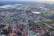 Stadtansicht aus Westen in Philippsburg im Bundesland Baden-Württemberg, Deutschland