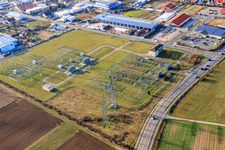 Schrägluftbild von TransnetBW Umspannwerk Altlußheim im Bundesland Baden-Württemberg, Deutschland