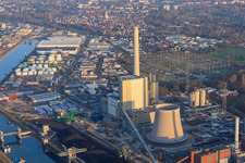 Neubau am Rheinhafen Dampfkraftwerk der ENBW im Ortsteil Daxlanden in Karlsruhe im Bundesland Baden-Württemberg, Deutschland aus der Luft