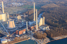 Neubau am Rheinhafen Dampfkraftwerk der ENBW im Ortsteil Daxlanden in Karlsruhe im Bundesland Baden-Württemberg, Deutschland von oben gesehen