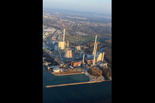 Neubau am Rheinhafen Dampfkraftwerk der ENBW im Ortsteil Daxlanden in Karlsruhe im Bundesland Baden-Württemberg, Deutschland vom Flugzeug aus