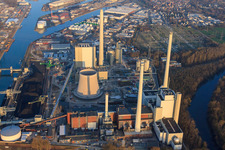 Neubau am Rheinhafen Dampfkraftwerk der ENBW im Ortsteil Daxlanden in Karlsruhe im Bundesland Baden-Württemberg, Deutschland von einer Drohne aus