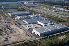 Drohnenaufname von Wörth am Rhein, Industriegebiet Oberwald im Bundesland Rheinland-Pfalz, Deutschland