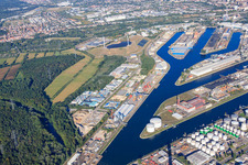 Luftbild von Karlsruher Rheinhäfen im Ortsteil Mühlburg im Bundesland Baden-Württemberg, Deutschland