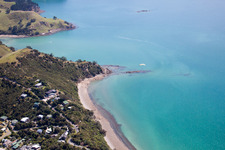 Ortsteil Wyuna Bay in Coromandel im Bundesland Waikato, Neuseeland aus der Vogelperspektive