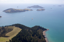Whanganui Island im Bundesland Waikato, Neuseeland aus der Drohnenperspektive