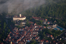 Schloss Horneck im Morgennebel in Gundelsheim im Ortsteil Michaelsberg im Bundesland Baden-Württemberg, Deutschland