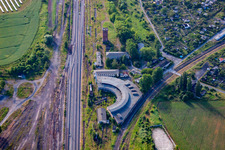 Lokschuppen und Waserturm des Bahnbetriebswerkes in Halberstadt im Bundesland Sachsen-Anhalt, Deutschland