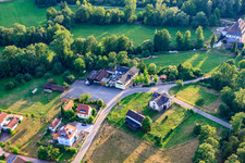 Schrägluftbild von Waldgasthof Bienwaldmühle in Scheibenhardt im Bundesland Rheinland-Pfalz, Deutschland