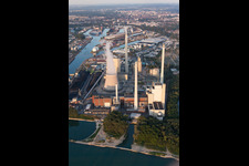 Luftaufnahme von ENBW Kraftwerk am Rhein im Ortsteil Daxlanden in Karlsruhe im Bundesland Baden-Württemberg, Deutschland