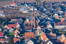 Luftbild von Kirche im Ortsteil Rußheim in Dettenheim im Bundesland Baden-Württemberg, Deutschland