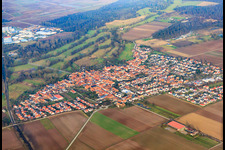 Dorfübersicht im Winter aus Süden in Steinweiler im Bundesland Rheinland-Pfalz, Deutschland