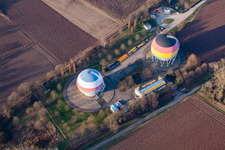Luftbild von Kugel- Erdgasgas Speicher in Rastatt im Bundesland Baden-Württemberg, Deutschland
