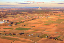 Dorfansicht am Abend aus Südwesten in Ottersheim bei Landau im Bundesland Rheinland-Pfalz, Deutschland