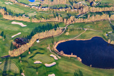 Luftbild von Golfanlage Landgut Dreihof - GOLF absolute am Morgen in Essingen im Bundesland Rheinland-Pfalz, Deutschland