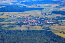 Dorfansicht im Odenwald aus Nordwesten in Epfenbach im Bundesland Baden-Württemberg, Deutschland