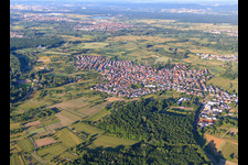 Ortsansicht in den Rheinauen von Westen in Au am Rhein im Bundesland Baden-Württemberg, Deutschland