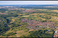 Luftbild von Ortsansicht in den Rheinauen von Westen in Au am Rhein im Bundesland Baden-Württemberg, Deutschland
