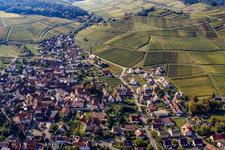 Luftaufnahme von Winzerdorf von Osten in Birkweiler im Bundesland Rheinland-Pfalz, Deutschland