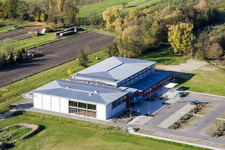 Drohnenaufname von Bienwaldhalle Kandel im Bundesland Rheinland-Pfalz, Deutschland